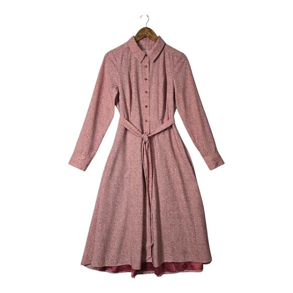 Rachel Parcell Fit & Flare Midi Shirtwaist Dress S Pink White Print Button Tie - Picture 1 of 16